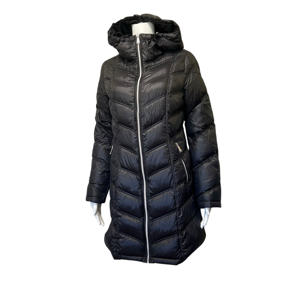 Calvin Klein Black Chevron Quilted Packable Down Walker Coat Size S